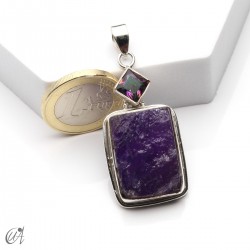 Rough amethyst and mystic quartz pendant in 925 silver, model 5