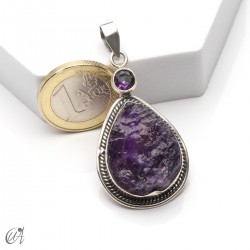 Rough amethyst and mystic quartz pendant in 925 silver, model 6