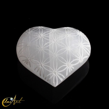 Flower of Life Engraved Selenite Hearts