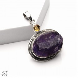 Colgante de amatista en bruto y citrino en plata 925, modelo 2