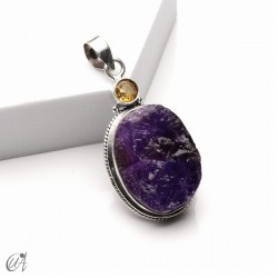 Rough amethyst and citrine pendant in 925 silver, model 3