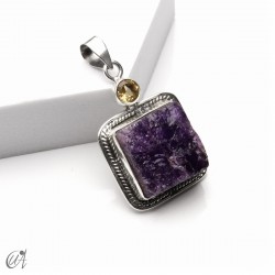 Rough amethyst and citrine pendant in 925 silver, model 5