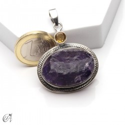 Rough amethyst and citrine pendant in 925 silver, model 2