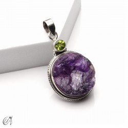 Colgante de amatista en bruto y peridoto en plata 925, modelo 1