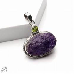 Colgante de amatista en bruto y peridoto en plata 925, modelo 2