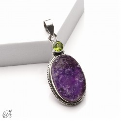 Colgante de amatista en bruto y peridoto en plata 925, modelo 3