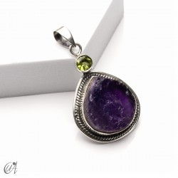 Colgante de amatista en bruto y peridoto en plata 925, modelo 4