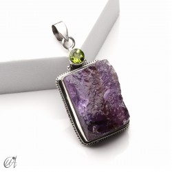 Colgante de amatista en bruto y peridoto en plata 925, modelo 5