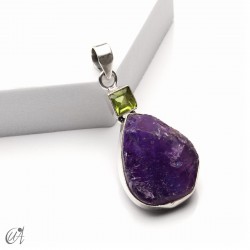 Colgante de amatista en bruto y peridoto en plata 925, modelo 6
