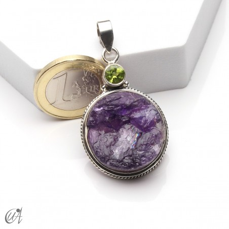 Colgante de amatista en bruto y peridoto en plata 925, modelo 1