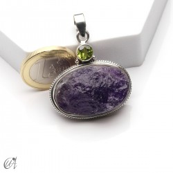 Rough amethyst and peridot pendant in 925 silver, model 2