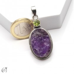 Rough amethyst and peridot pendant in 925 silver, model 3