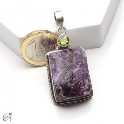 Rough amethyst and peridot pendant in 925 silver, model 5