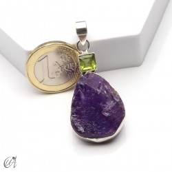 Rough amethyst and peridot pendant in 925 silver, model 6