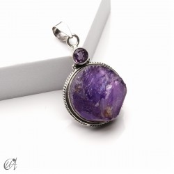 Rough amethyst and faceted amethyst pendant in 925 silver, model 1