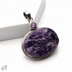Colgante de amatista en bruto y amatista facetada en plata 925, modelo 2