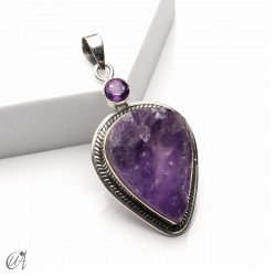 Rough amethyst and faceted amethyst pendant in 925 silver, model 4