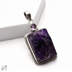 Rough amethyst and faceted amethyst pendant in 925 silver, model 5