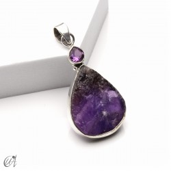 Colgante de amatista en bruto y amatista facetada en plata 925, modelo 6