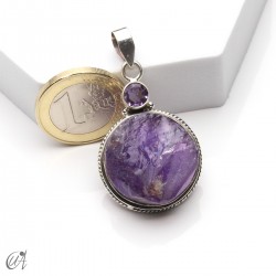 Rough amethyst and faceted amethyst pendant in 925 silver, model 1