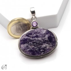 Rough amethyst and faceted amethyst pendant in 925 silver, model 2