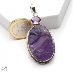 Rough amethyst and faceted amethyst pendant in 925 silver, model 3