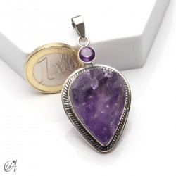 Rough amethyst and faceted amethyst pendant in 925 silver, model 4