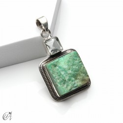 Colgante de crisoprasa en bruto y gema natural, plata de ley