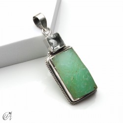 Rough chrysoprase and blue topaz pendant in 925 silver, model 2