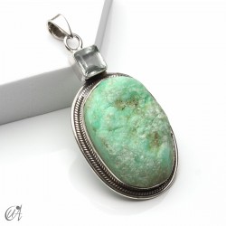 Rough chrysoprase and blue topaz pendant in 925 silver, model 3