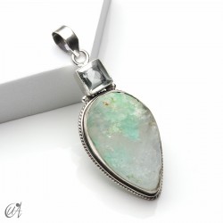 Rough chrysoprase and blue topaz pendant in 925 silver, model 4