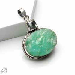 Rough chrysoprase and blue topaz pendant in 925 silver, model 5