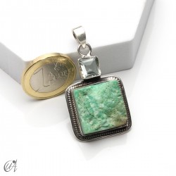 Rough chrysoprase and blue topaz pendant in 925 silver, model 1