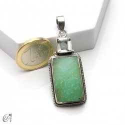Colgante de crisoprasa en bruto y topacio azul en plata 925, modelo 2