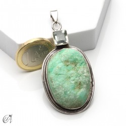 Rough chrysoprase and blue topaz pendant in 925 silver, model 3