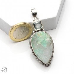 Colgante de crisoprasa en bruto y topacio azul en plata 925, modelo 4