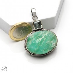 Rough chrysoprase and blue topaz pendant in 925 silver, model 5