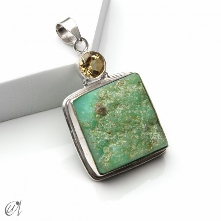 Rough chrysoprase and citrine pendant in 925 silver, model 1