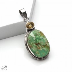 Rough chrysoprase and citrine pendant in 925 silver, model 3