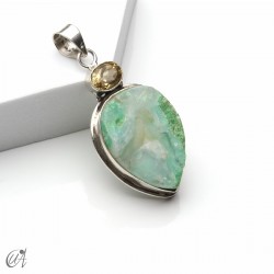 Rough chrysoprase and citrine pendant in 925 silver, model 4