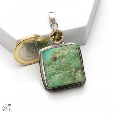 Rough chrysoprase and citrine pendant in 925 silver, model 1