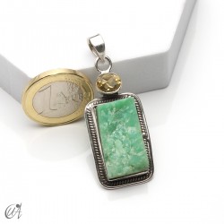 Rough chrysoprase and citrine pendant in 925 silver, model 2
