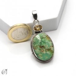 Rough chrysoprase and citrine pendant in 925 silver, model 3