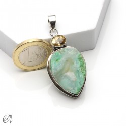Rough chrysoprase and citrine pendant in 925 silver, model 4