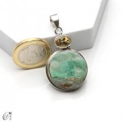 Rough chrysoprase and citrine pendant in 925 silver, model 5