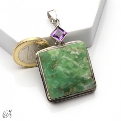 Colgante de crisoprasa en bruto y amatista en plata 925, modelo 1