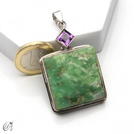 Colgante de crisoprasa en bruto y amatista en plata 925, modelo 1