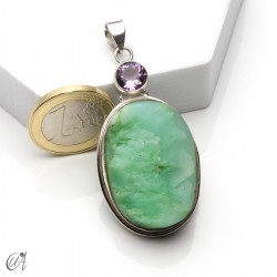 Rough chrysoprase and amethyst pendant in 925 silver, model 3