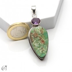 Rough chrysoprase and amethyst pendant in 925 silver, model 4