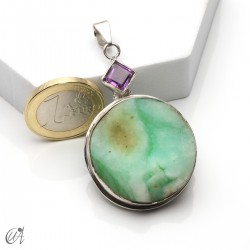 Rough chrysoprase and amethyst pendant in 925 silver, model 5